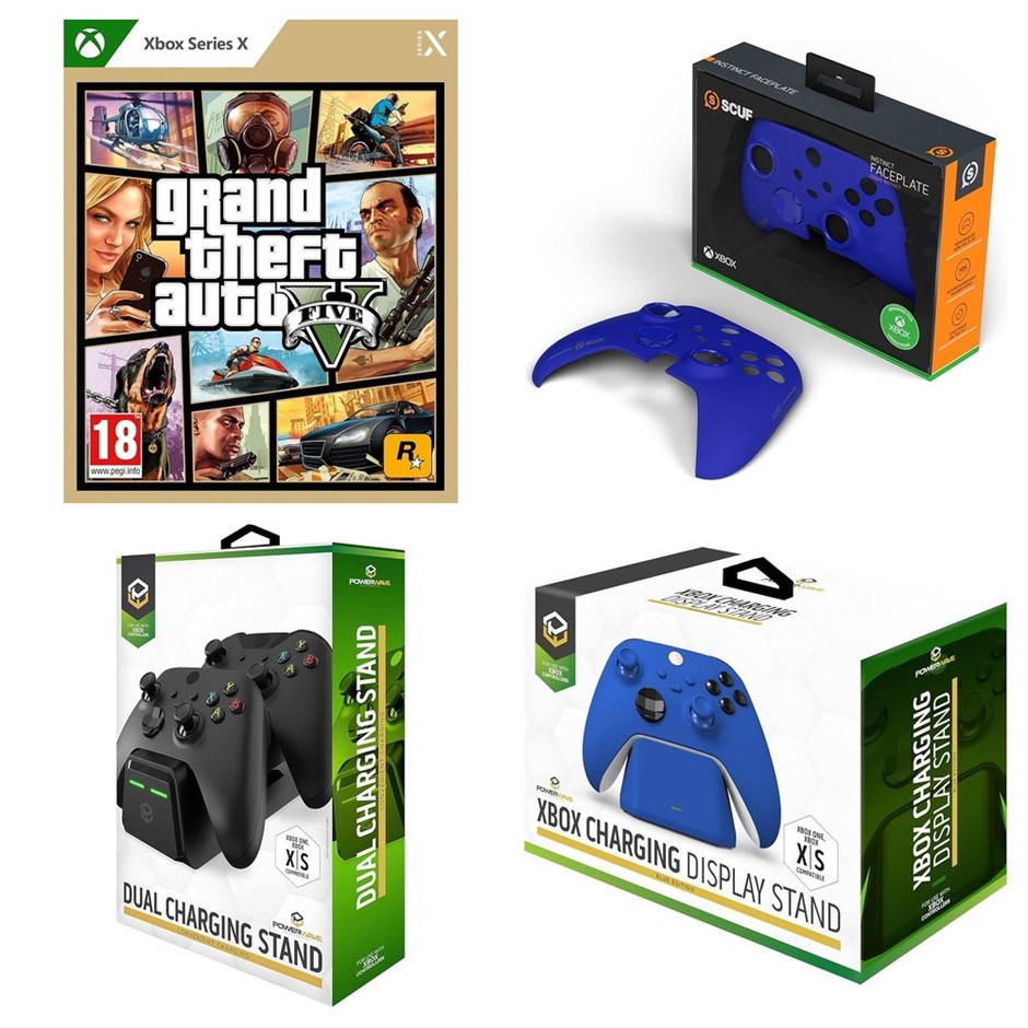 4 x XBOX Accessories. RRP -$200. 1 x XBOX Series X Grand Theft Auto V. 1 x