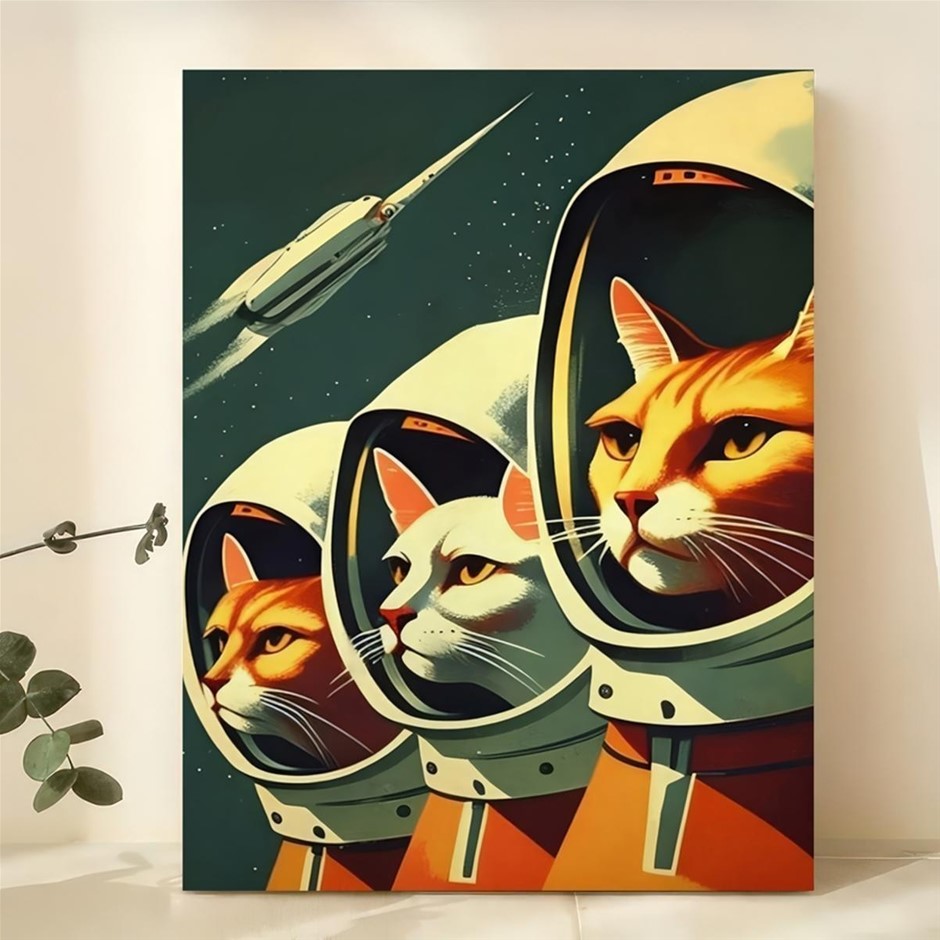 SPACE Travel Poster "THREE SPACE CATS" Canvas Print