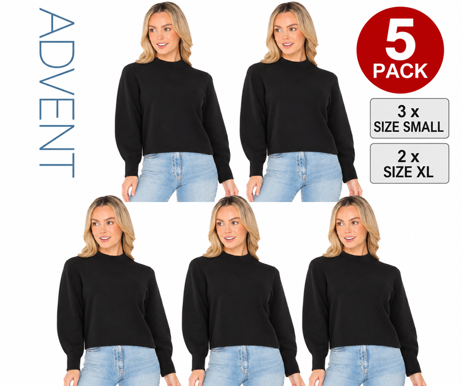 5 PACK ADVENT Lauren Ultra Soft Sweater, Mix Sizes (3x Small and 2x XL), 55