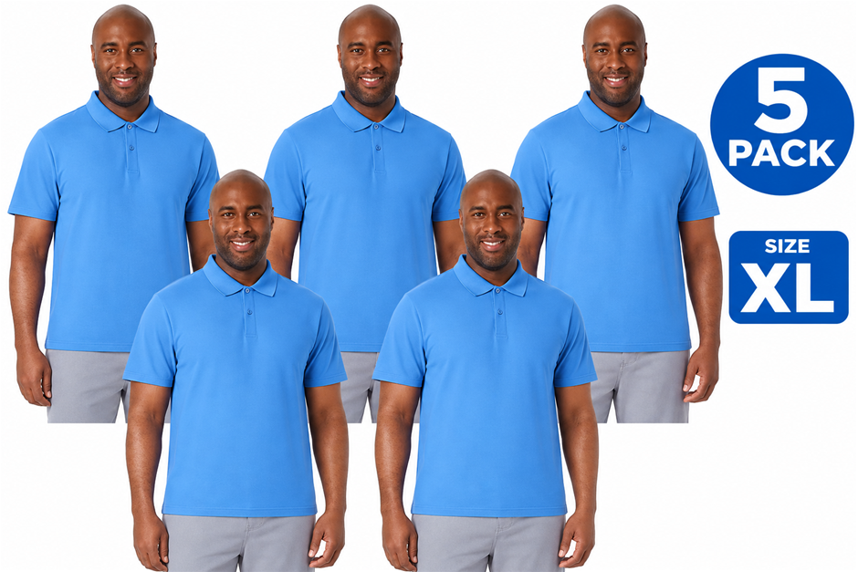 5 PACK 32DEGREES Men's Micro Pique Polo, Size XL, 100% Polyester, Nautical