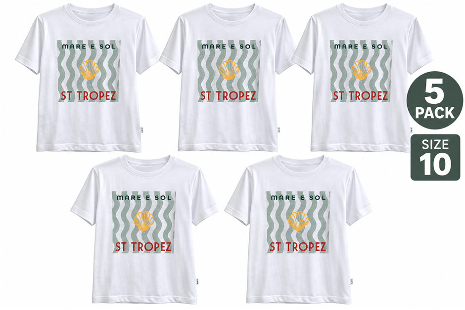 5 PACK JAG Women's Oversized Printed Tee, Size 10, 100% Cotton, White, AG21