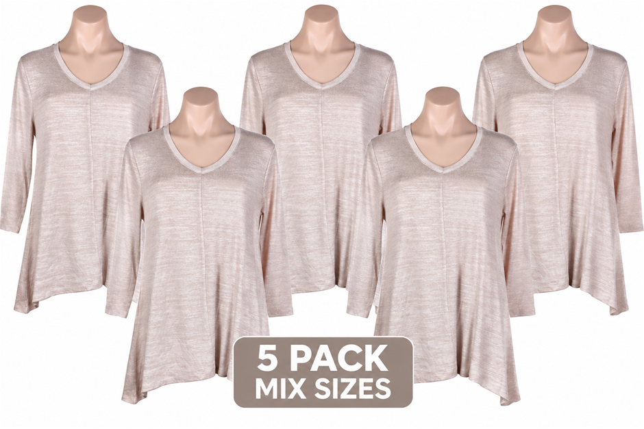 5 PACK JACHS GIRLFRIEND Women's Loose Fit V-Neck Top, Mix Sizes, 48% Viscos