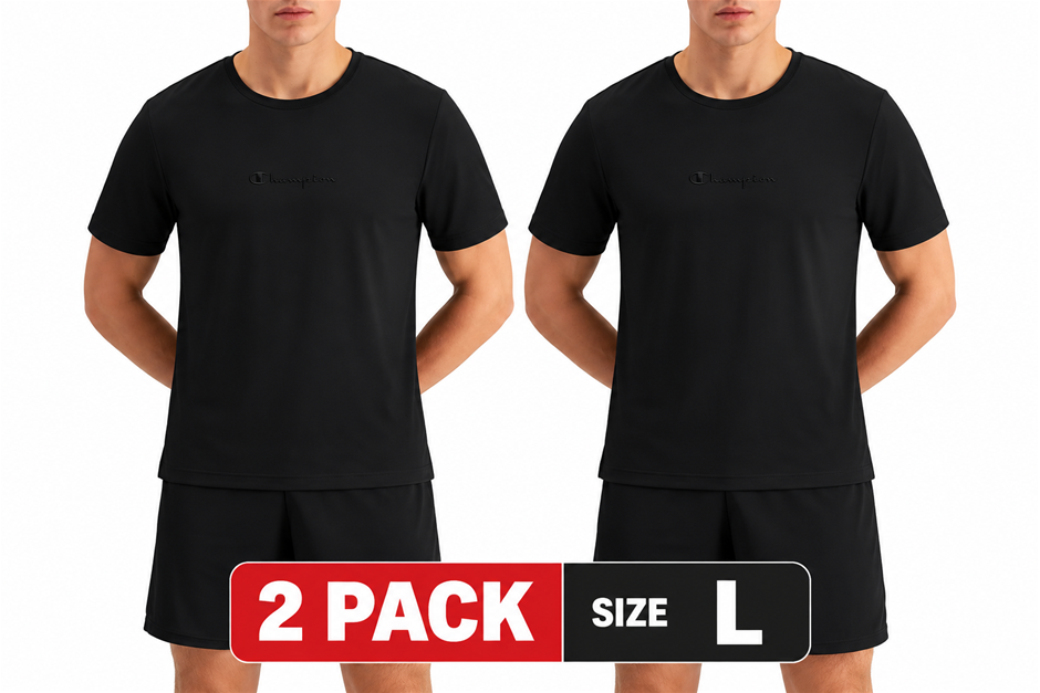 2 PACK CHAMPION Men's C-Fit Tonal Sport Tee, Size L, Black, AUHKN.