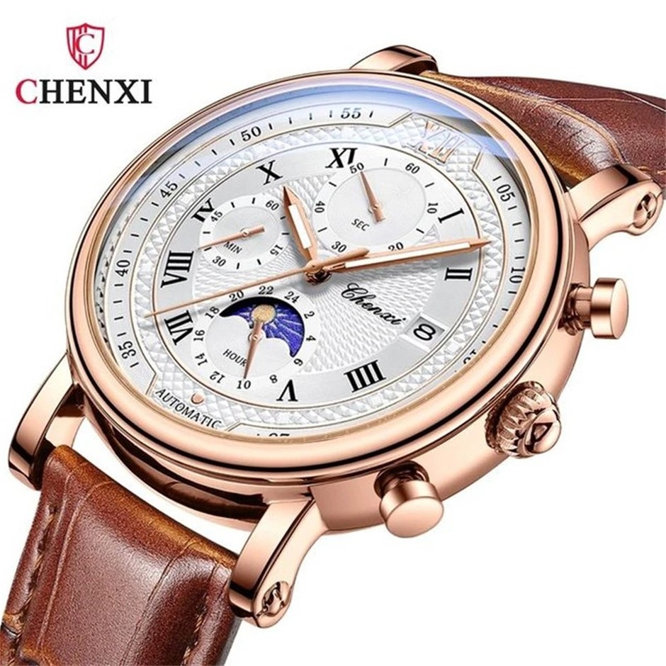 CHENXI SS Black Silver Round Men's Chronograph Watch