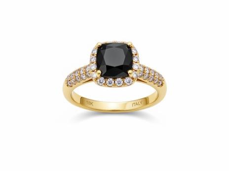 18K/Italy 2.0ct Black Princess Cut Yellow Gold Bonded Ring(stamped) 10US