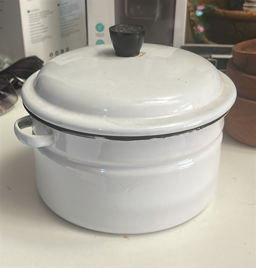 Vintage White Enamelware Pot