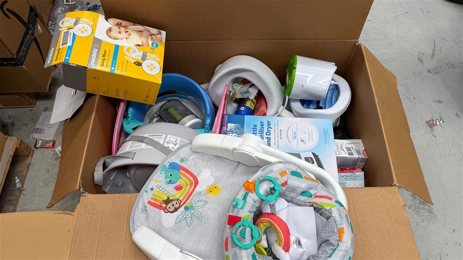 Assorted Box of Baby Items incl: Medela Breast Pumps, Sterilisers and more.