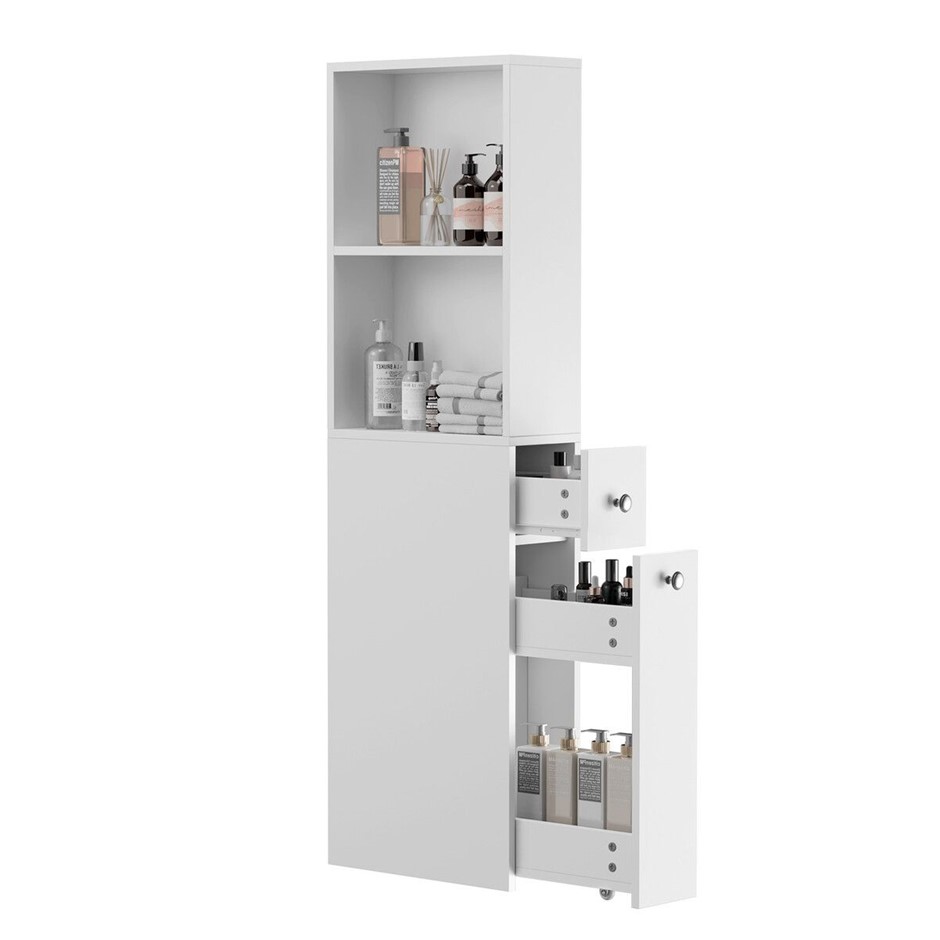 Bathroom Narrow Side Cabinet Storage Shelf 40x18x135cm