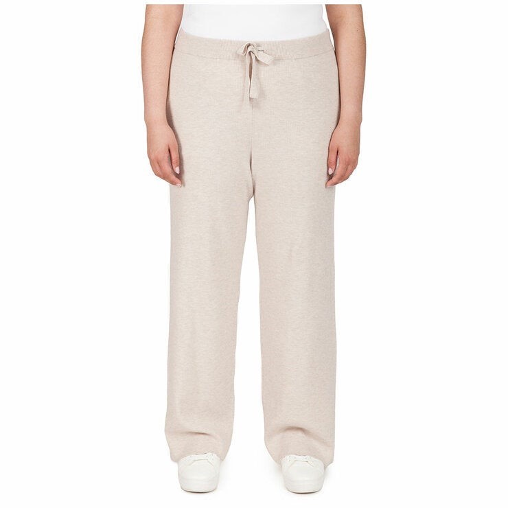 TKEES Women's Ribbed Knit Pants, Size L, Beige.