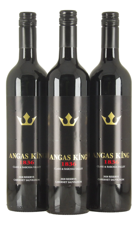 Angas King 1836 Clare & Barossa Valley Reserve Cab Sauv 2020 (3x 750mL). SA