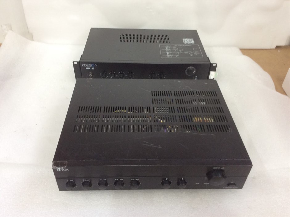 Mixed Brand InDesign BMA120 & TOA A-2120 PA Amplifiers