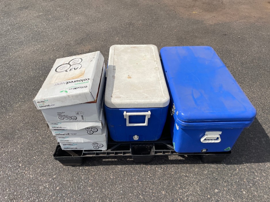 Lot of Two Portable Coolers with Cardboard Box