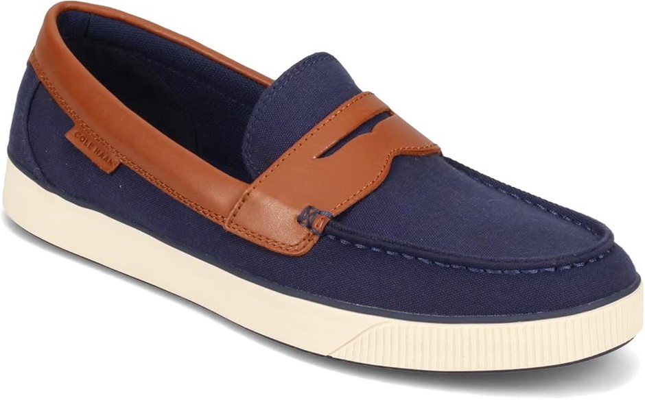 Cole Haan Men's Nantucket 2.0 Penny Loafer, Navy Textile/Tan, 7.5 NB: no bo