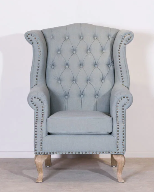 Brosa Nottage Grey Armchair With Buttoned Back And Studs