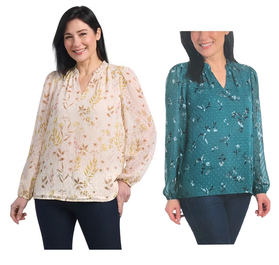 2 x HILARY RADLEY Women's Blouses, Size XL, Beige/Olive & Deep Teal Combo,