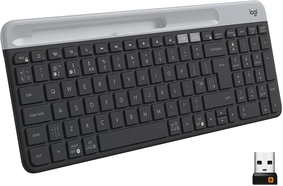 LOGITECH Slim Multi-Device Wireless Keyboard, K580. NB: Missing USB Receive