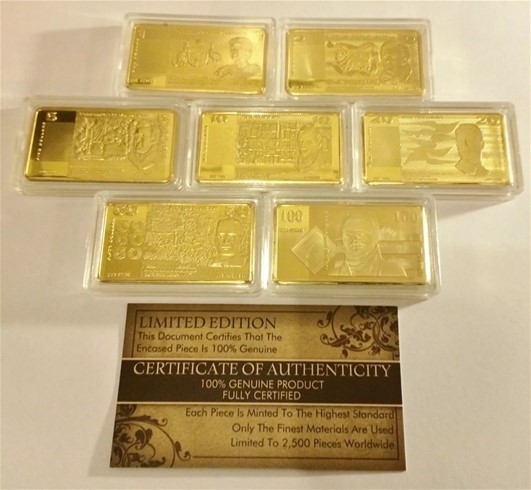 C.O.A. (Set) 7 x 1 Troy OZ "OLD AUST NOTE SERIES" Ingots Finished 999 Gold