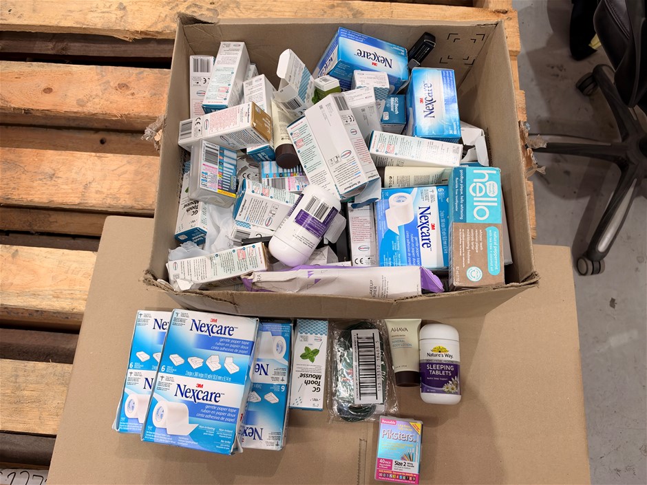 Assorted Box of Household Items incl: Nexcare, Piksters, Ahava Lotion and m