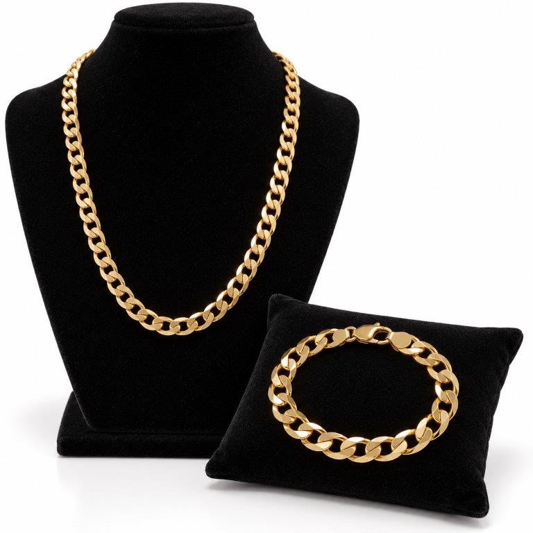 set chain and bracelet in yellow gold plated