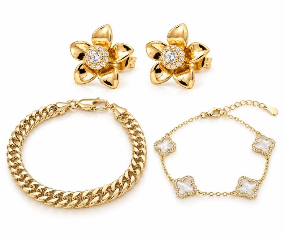 Jewelz Merchants Black Friday Special Two Bracelets & Flower Earrings Set