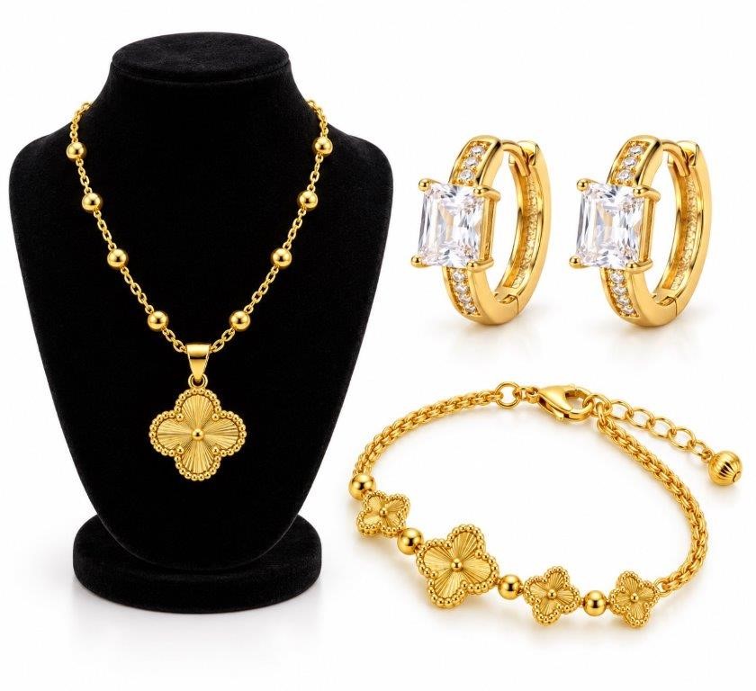Jewelz Merchants Black Friday Special Clover Necklace, Bracelet & Earrings