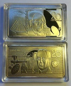 Gold Plated-NEW 1 OZ $20.00 POLYMER AUST NOTE SERIES INGOT FINISHED IN 999