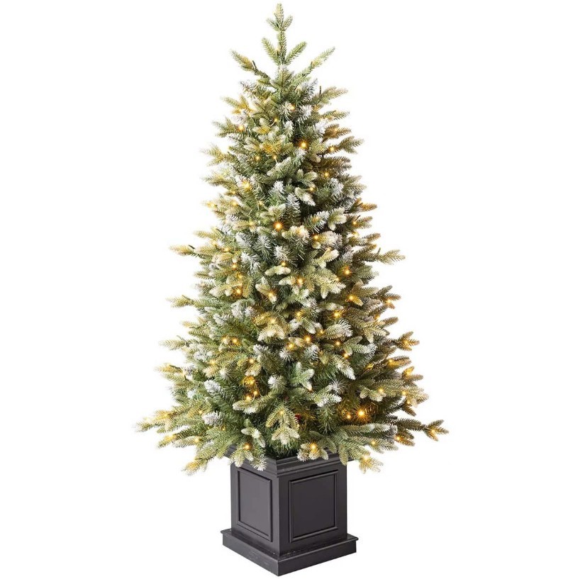 Pre-Lit Glitter Frosted Artificial Potted Christmas Tree, 1.3M.