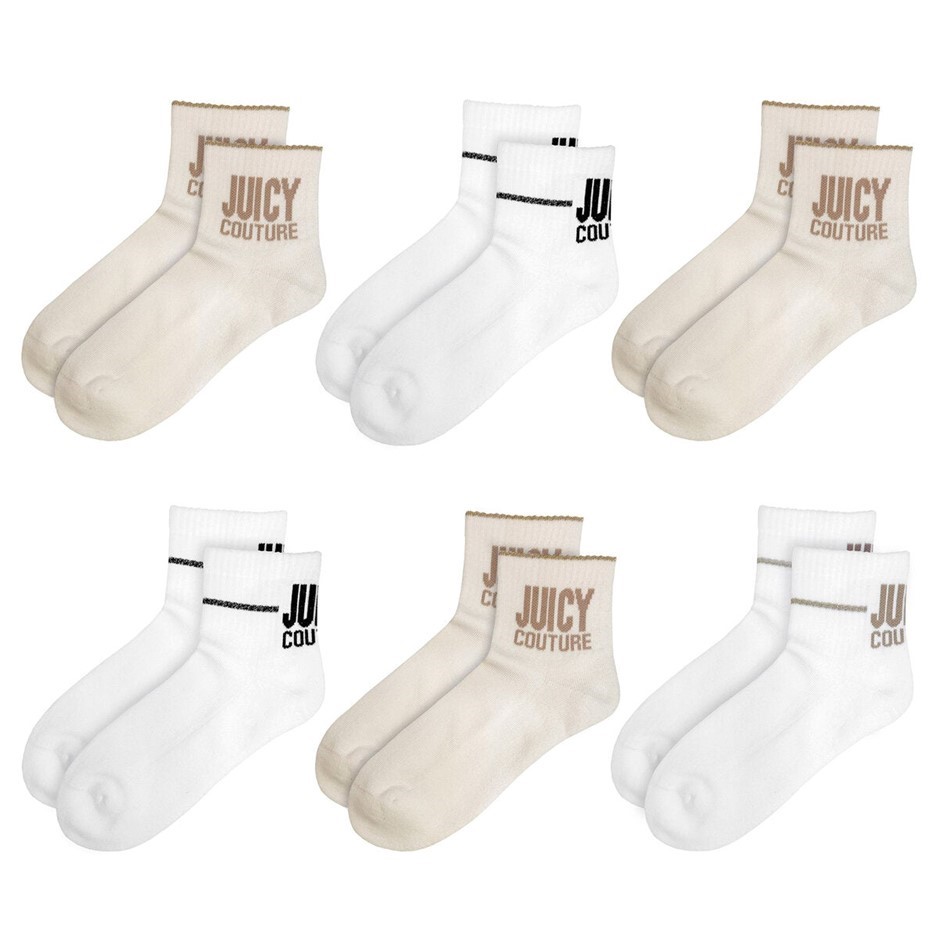 6 Pairs x JUICY COUTURE Women's Quarter Crew Socks, Size UK4-8 / EU37-42 /