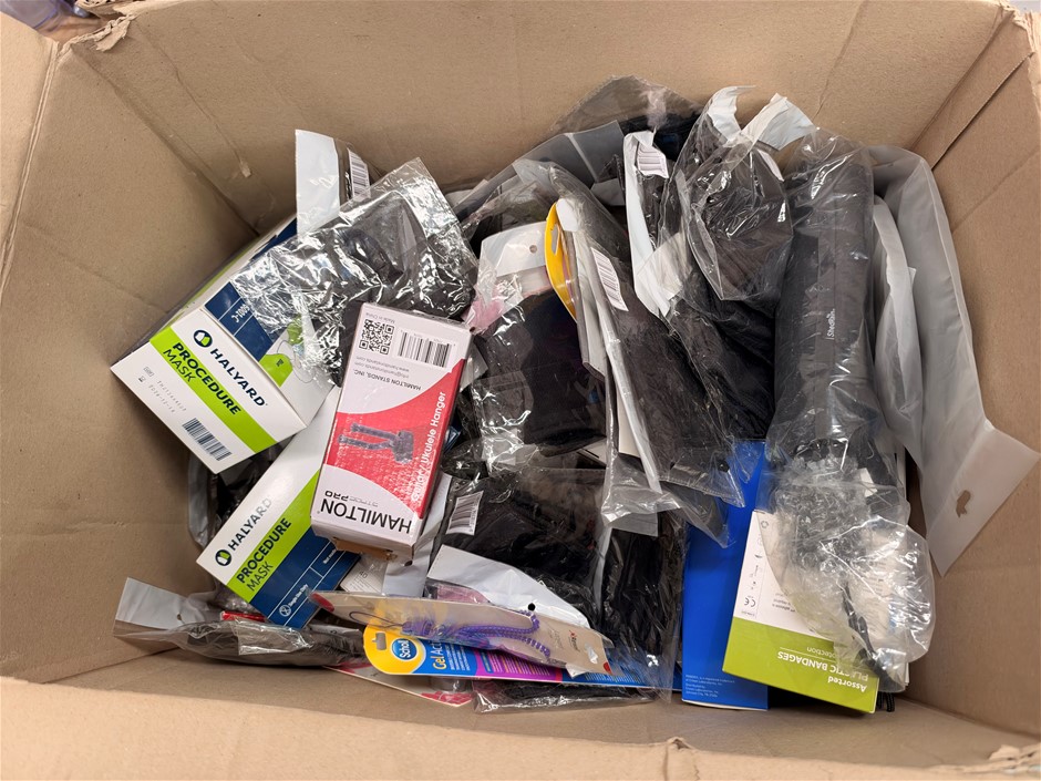 Assorted Box of Miscellaneous Items incl: Masks, Umbrellas and more. NB: It