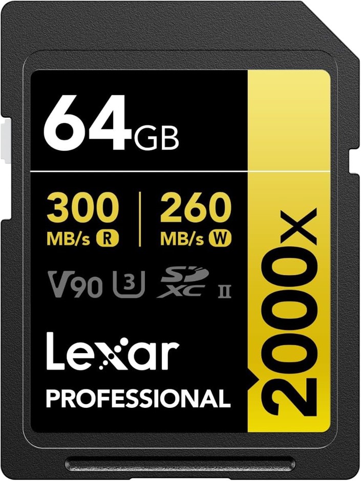 Lexar Professional 2000x SD Card 64GB, SDXC UHS-II Memory Card, Up to 300MB