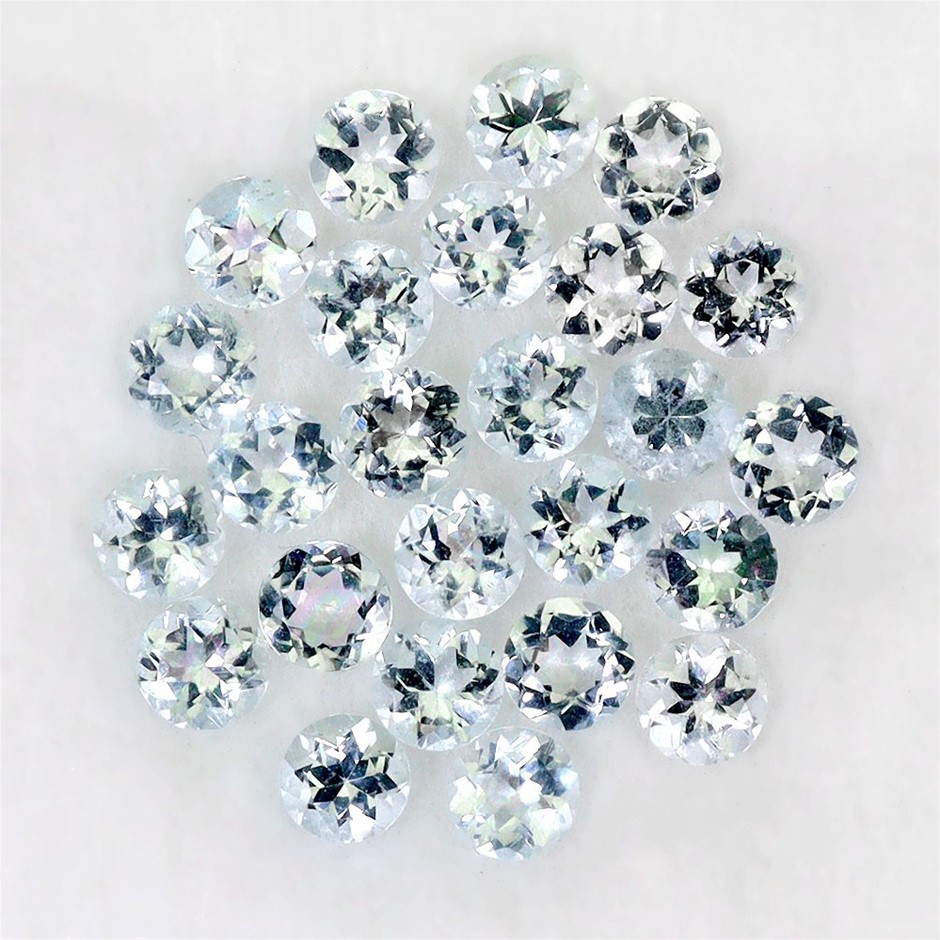 4.29ct Round Facet Cut Light Blue Unheated Aquamarine - 25Pcs