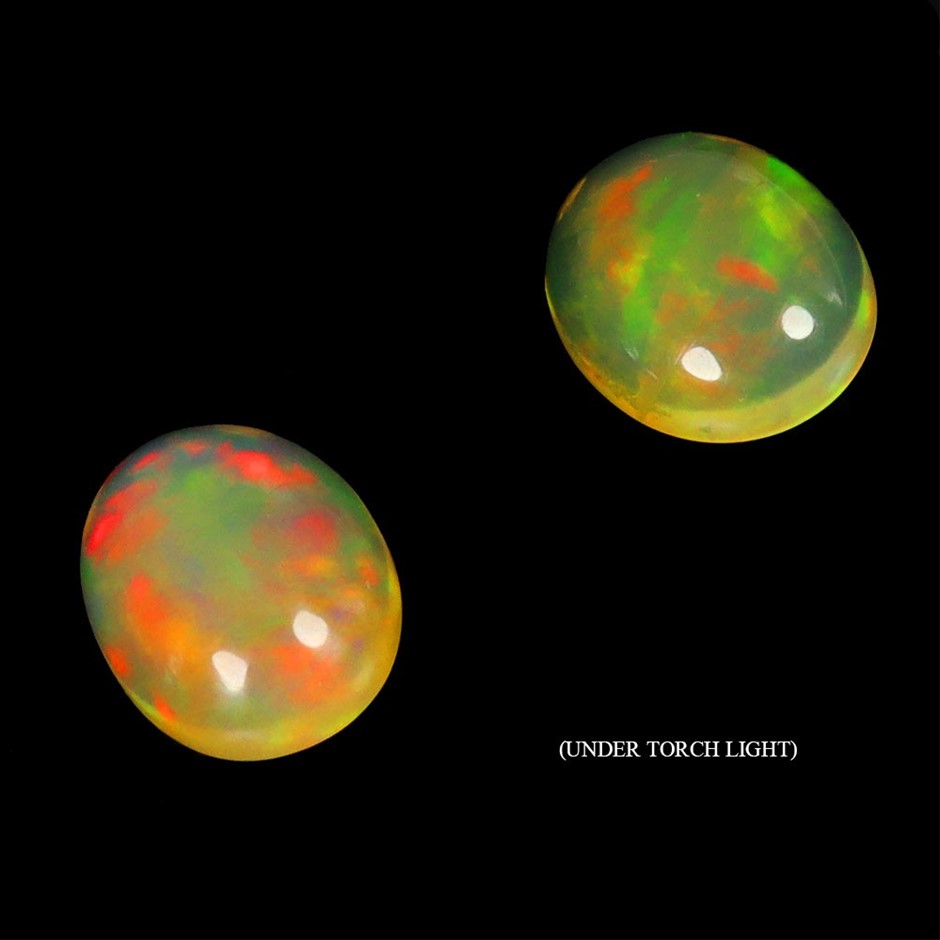 3.42ct Oval Cabochon Cut Play Of Color Fire Opal Gemstones - 2Pcs