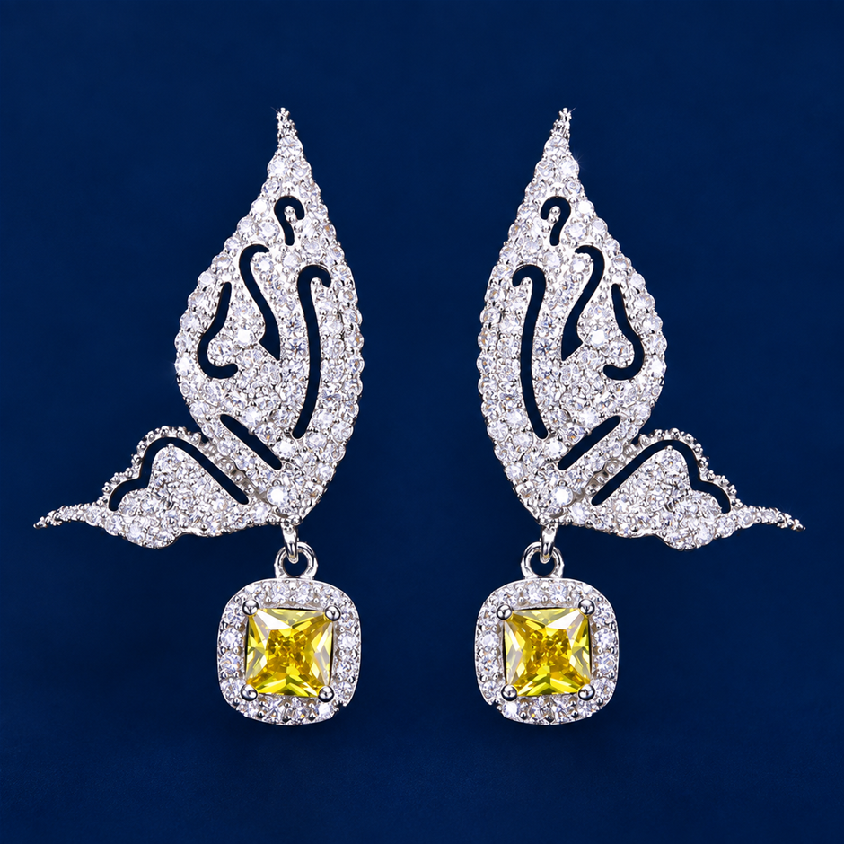 Yellow AAA+ Cubic Zirconia Butterfly Drop Earrings