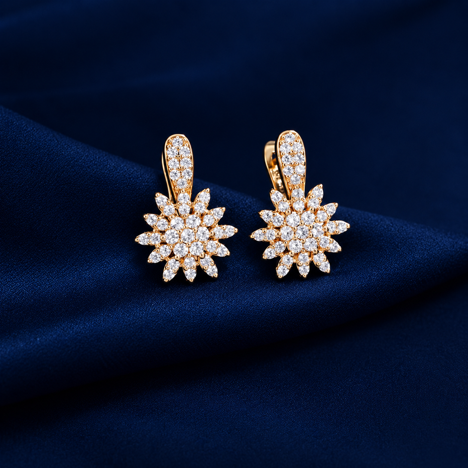 18K Gold Plated AAA+ Cubic Zirconia Flower Huggie Earrings