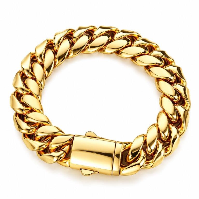 18k Triple Yellow Gold Plated Bracelet-Quality Guarantee-20.5cm-10mm