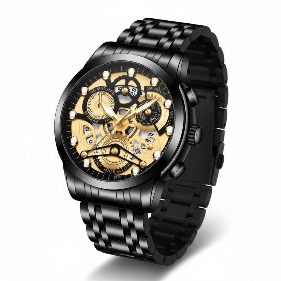 Jewelz Merchants Men’s Gold-Tone Watch – Brown Leather –