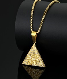 Jewelz Merchants Gold Tone Pyramid Eye Pendant + FREE Chain