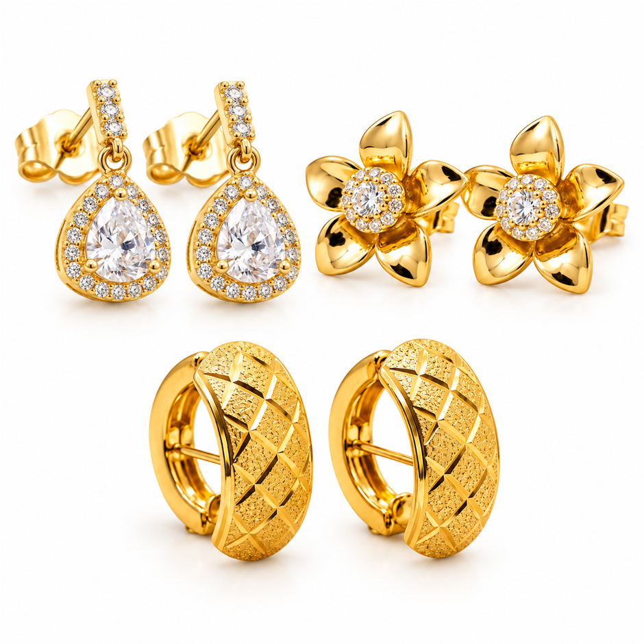 Jewelz Merchants Black Friday Special – 3 Pairs Gold-Plated Hoop Earrings