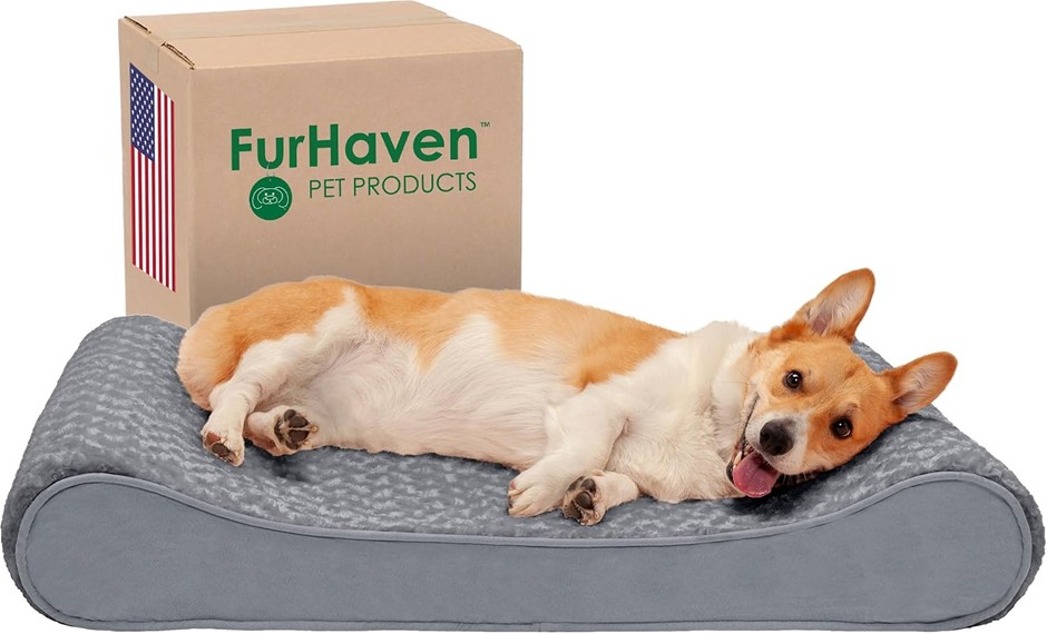 FURHAVEN Memory Foam Dog Bed for Large/Medium Dogs w/Removable Washable Cov