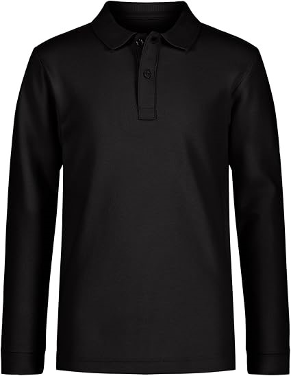 NAUTICA Boys' School Uniform LS Polo Shirt, Size 5(M), Black, NUFBB10E.