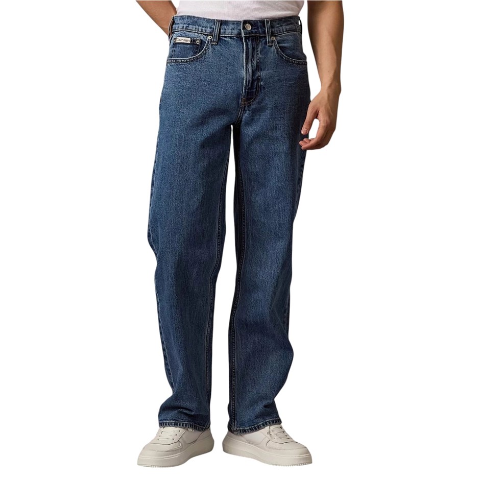 CALVIN KLEIN Signature 90s Straight Jeans, Size 36x32, 99% Cotton, Mid Ston