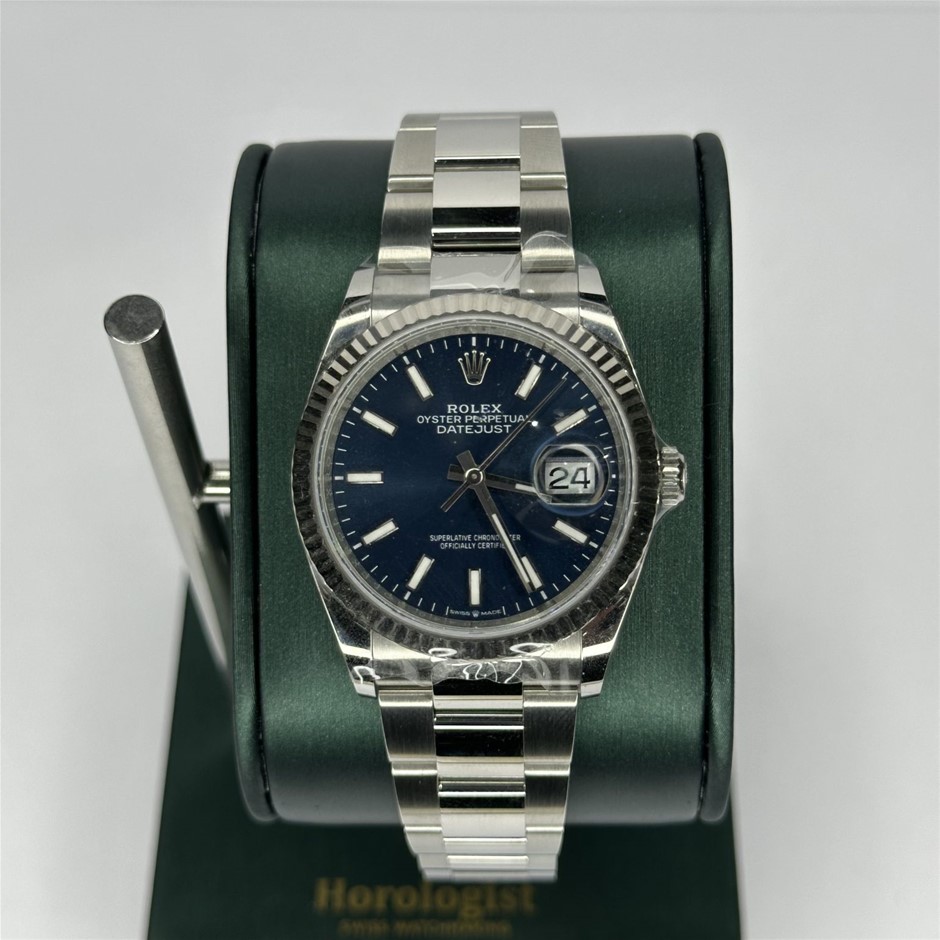 Rolex Datejust 36 Fluted on Oyster Blue Stick Dial 2025 Ref: 126234