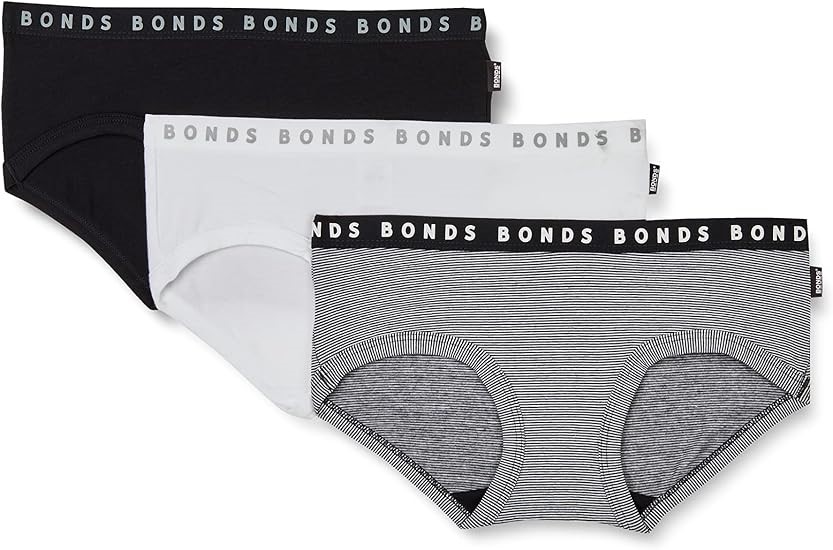 3pk x BONDS Women's Underwear Hipster Boyleg Brief, Size 14, Mini Stripe/Wh