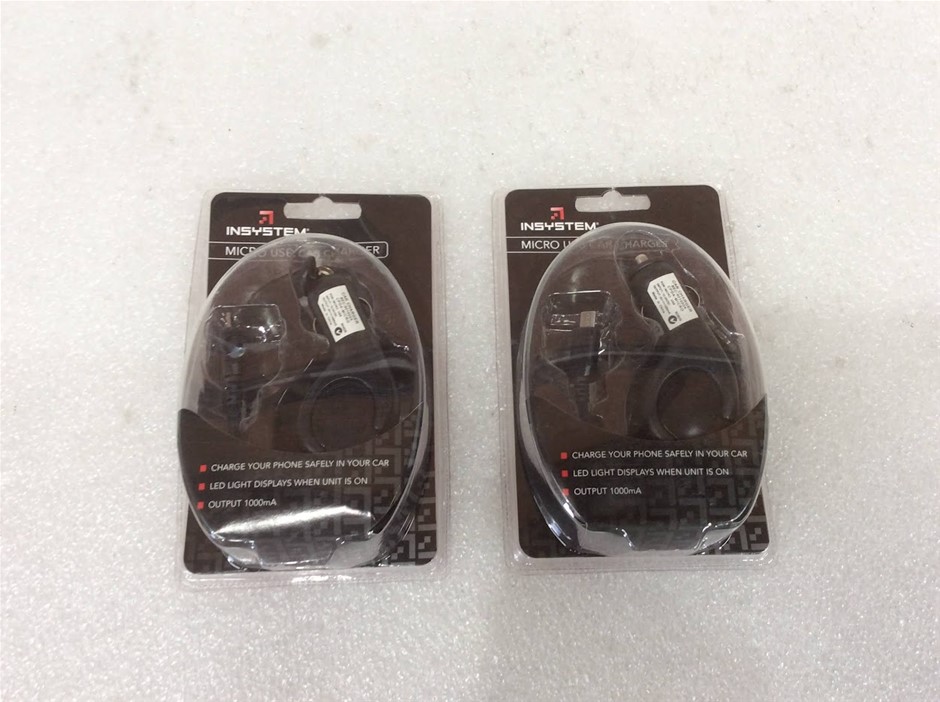 InSystem 1000mA Micro USB Car Charger - New (Lot of 2)