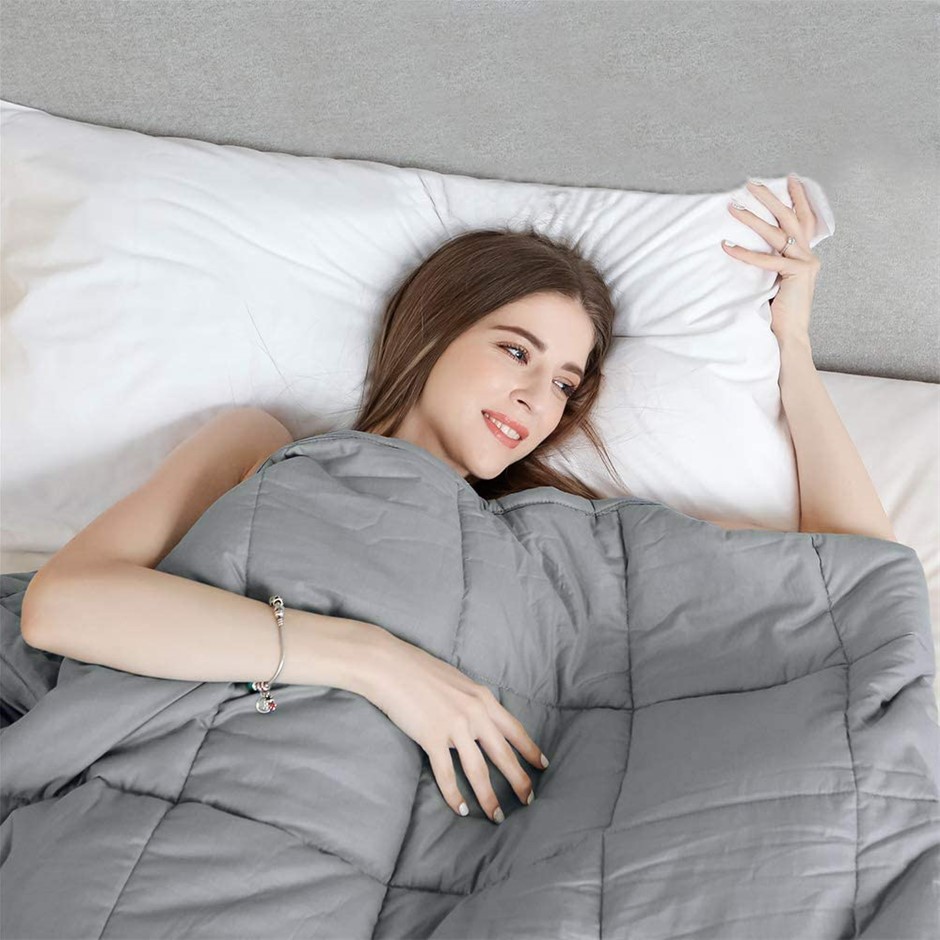 LUXOR Microfibre Weighted Blanket, Queen, 11.5KG, 152 x 203cm, Grey. NB: Sl