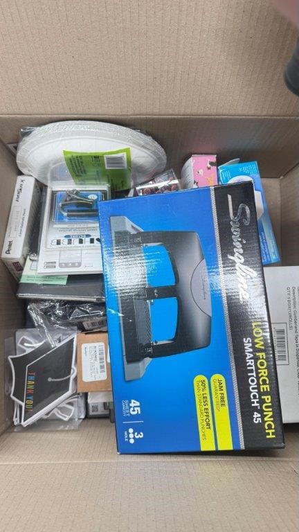 Assorted Box of Office Supplies. NB: Items may not be in original packaging