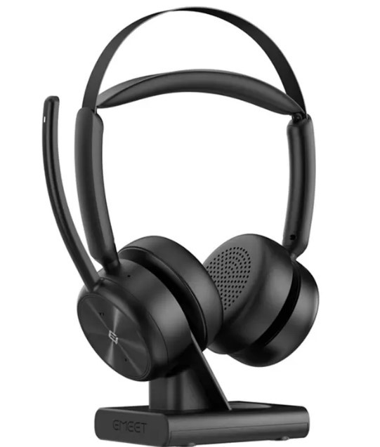 EMEET GeniusCall Wireless On-Ear Headset with Charging Base Black HS80. Col
