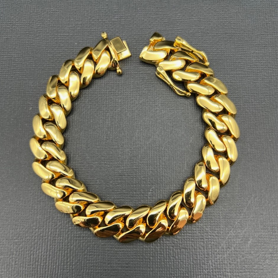 18K Gold-Plated Cuban Chain Bracelet, 19MM Wide - 22.8cm