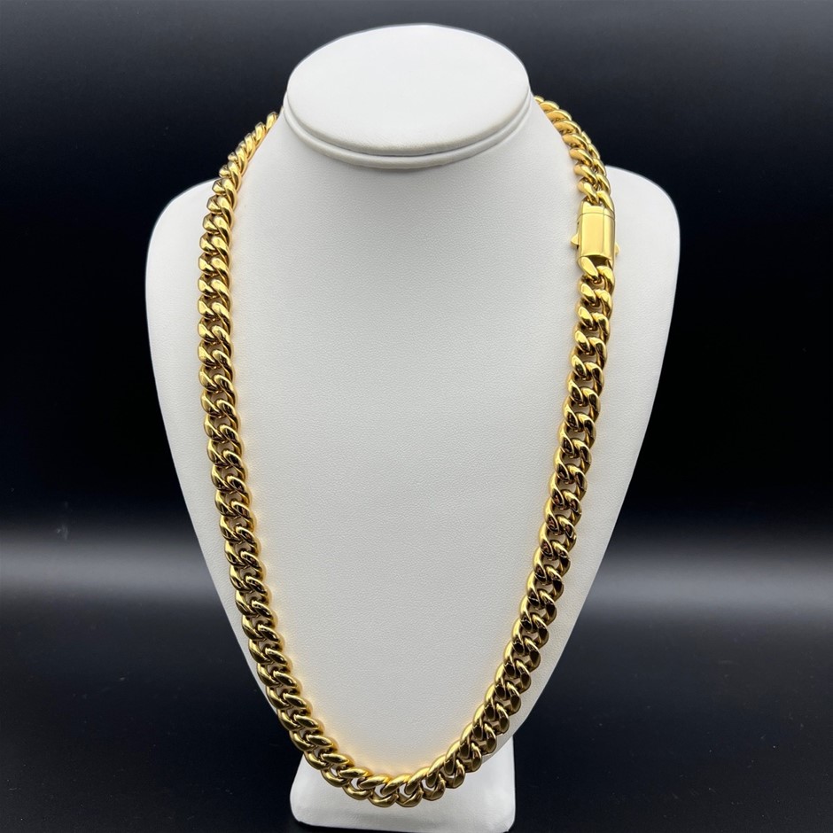 18K Gold-Plated Cuban Chain Necklace, 12MM Wide - 66cm