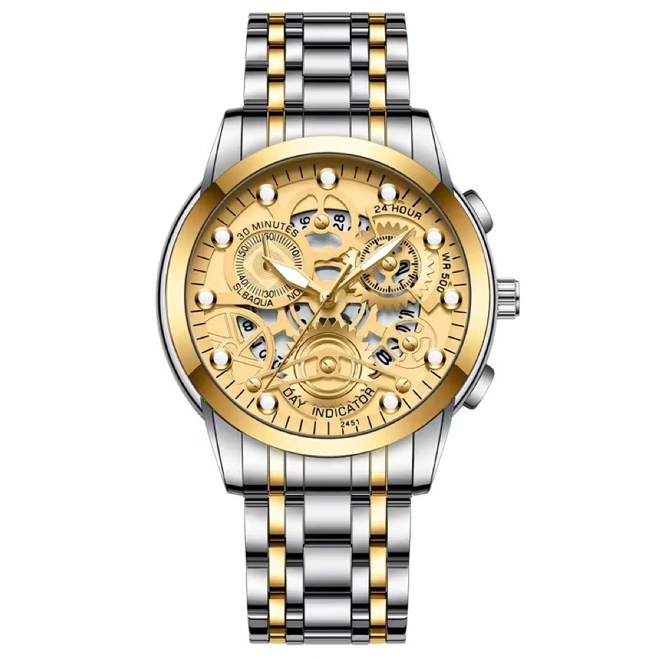 18K Gold-Filled Cuban Bracelet with Simulated Diamond Clasp - 20.3cm